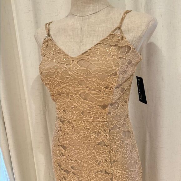 EnFocus Studios Gold Lace Maxi Dress Side Slit Size 6 NWT - Picture 2 of 9